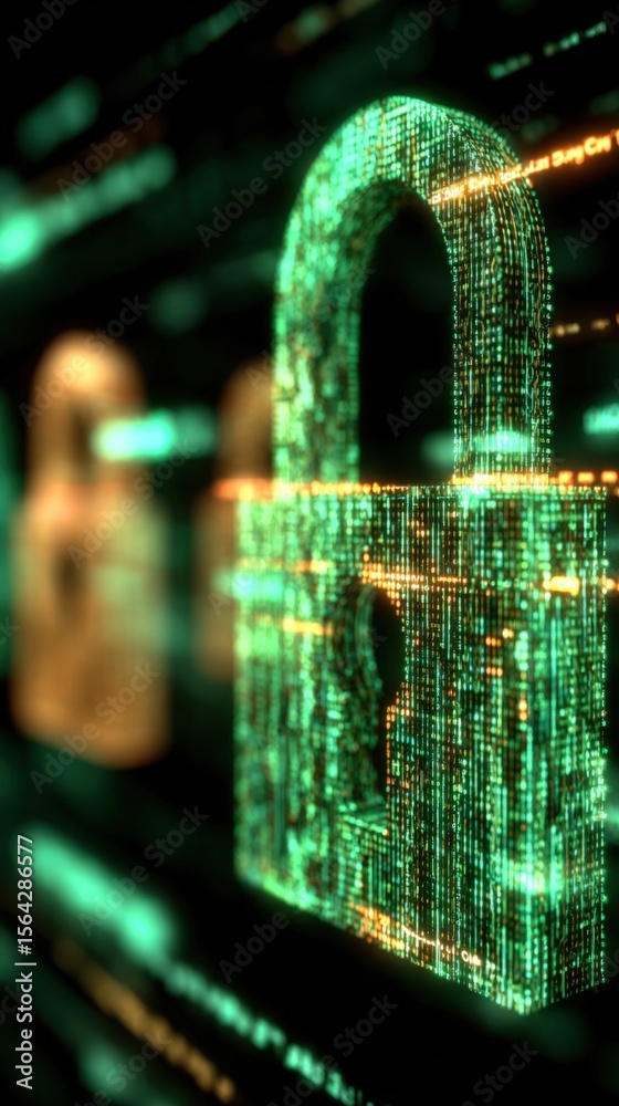Aufkleber digital padlock icon glowing green and yellow cybersecurity symbol representing data security protec