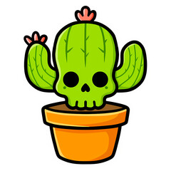 Skull Cactus in Pot – Spooky Cute Cartoon Desert Plant Illustration