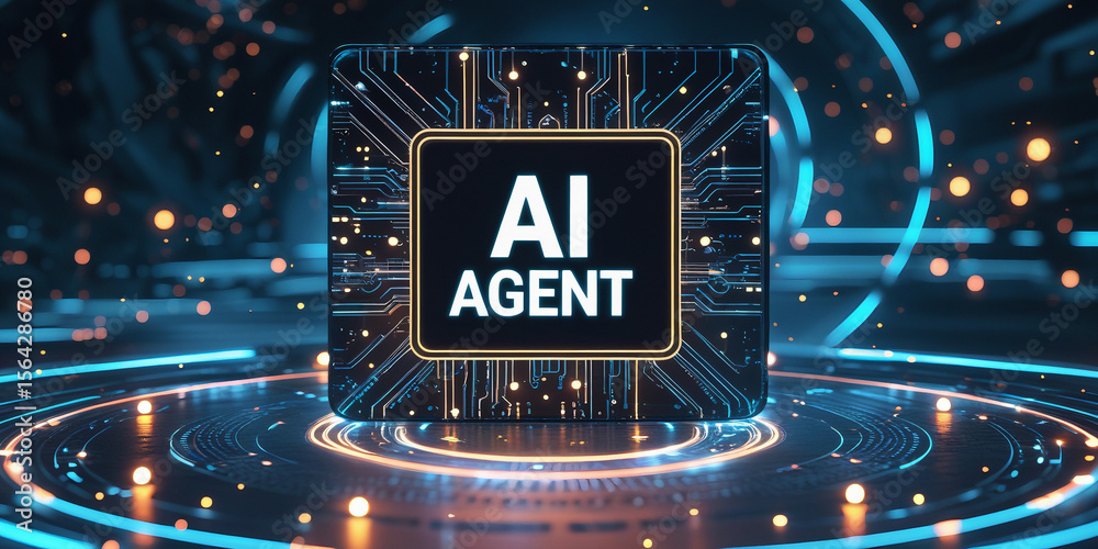 Wall mural an ai agent hologram symbolizing agentic autonomy for collaboration with the human workforce using a