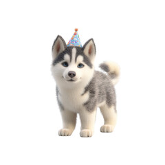 Adorable Siberian Husky Puppy in Party Hat