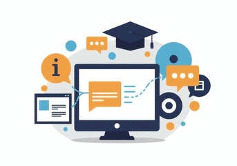 Modern minimalist vector symbolizing online education and digital knowledge transfer. Perfect for e-learning platforms