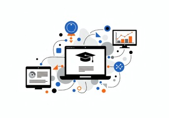 Modern minimalist vector symbolizing online education and digital knowledge transfer. Perfect for e-learning platforms