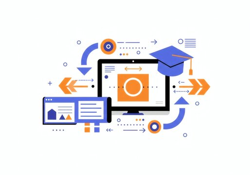 Modern minimalist vector symbolizing online education and digital knowledge transfer. Perfect for e-learning platforms