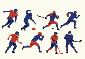 Fototapeta premium Dynamic minimalist vector showcasing diverse athletes in team sports, ideal for sports marketing and active lifestyle content