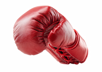 A bright red boxing glove stands ready against a black backdrop, symbolizing strength, determination, and the thrill of combat sports.