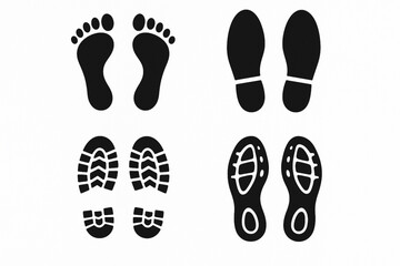 Footprint Icon Vector Set - Human Barefoot, Shoe, Boot, and Sneaker Track Silhouette Collection
