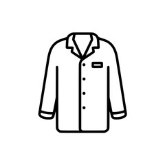 Black outline icon of a lab coat with a name tag representing medical professionals or scientific laboratory apparel.