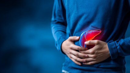 Inflammation of the liver concept, medical education illustration