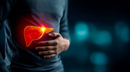 Inflammation of the liver concept, medical education illustration