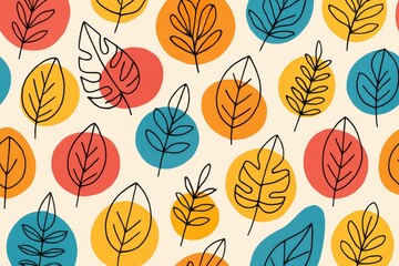 Fototapeta premium Abstract Leaf Motifs With Colorful Circles pattern organic