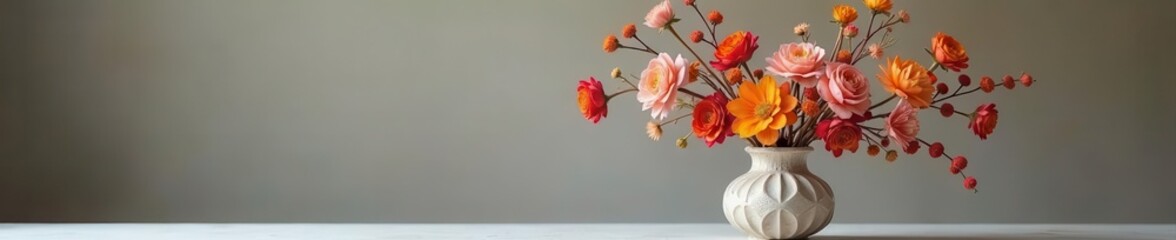 Obraz premium Elegant dried floral arrangement in a ceramic vase , minimalist, dried bouquet