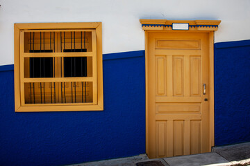 Beautiful facades of the colonial houses at the streets of the Heritage Town of Jerico located in...