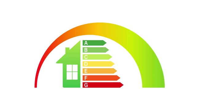 Energy efficiency rating of a building with colorful arrows
