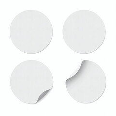 White tags paper round stickers with peeling corner and shadow isolated rounded plastic mockup