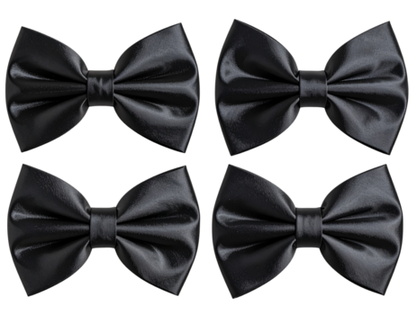 Set of Classic Black Silk Bow Ties with Knot Detail, isolated on transparent background - Powered by Adobe