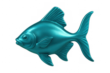 3d rendering of a metallic turquoise fish swimming, isolated on transparent background, perfect for graphic design projects