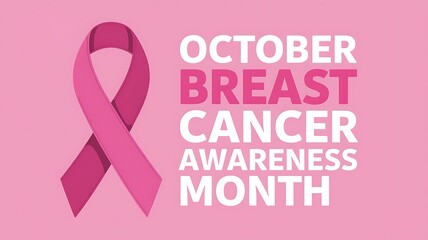 A large pink ribbon with the text OCTOBER BREAST CANCER Awareness Month against a pink background . the text should be correct , clear and neat, created with generative ai