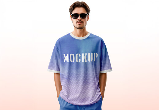 Man in Sunglasses Wearing an Oversize T-Shirt Mockup