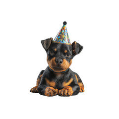Adorable Rottweiler Puppy Wearing a Party Hat