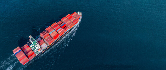 Aerial view Container cargo ship cargo shipping global business logistic import export freight...