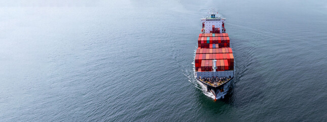 Aerial view Container cargo ship cargo shipping global business logistic import export freight...
