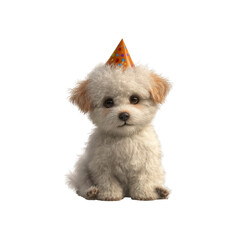 Adorable Fluffy Puppy Wearing a Party Hat
