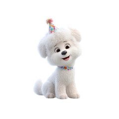 Adorable Cartoon Bichon Frise Puppy Wearing a Birthday Party Hat