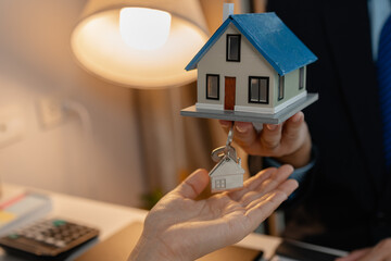 staff is explaining the information about the house lease contract documents to the buyer, the...