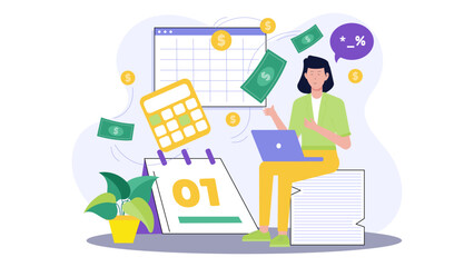 A woman with financial report and schedule, management concept