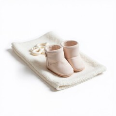 Baby booties with soft rattle and blanket.