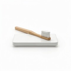 Bamboo toothbrush with toothpaste tablet.
