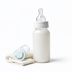 Baby bottle with pacifier and burp cloth