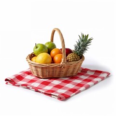 Checkered picnic blanket with fruit basket