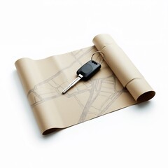 Folded road map with car keys.