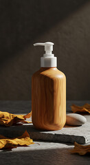 Wooden Soap Dispenser with Autumnal Leaves