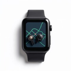 Smartwatch with wireless earbuds and city map