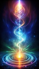 Ethereal glow emanates from a swirling vortex of iridescent energy suspended in mid-air against a dark and foreboding backdrop