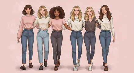 Diverse Group of Women Walking Together Illustration