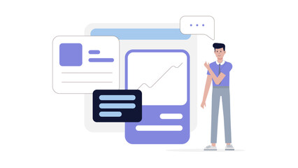 Man standing, presenting a data graph on a whiteboard, suitable for business presentations and financial reports, conveying data analysis visually.