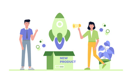 New product launch team. Suitable for business presentations, marketing materials, website banners, and social media posts related to product launches.