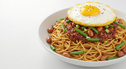 Noodles with Fried Egg and Spicy Sauce