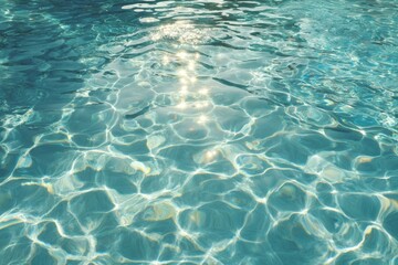 Sunlight reflections in clear turquoise swimming pool water