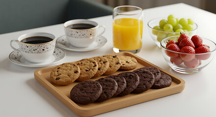 Coffee, Cookies, and Fruit: A Delightful Breakfast Spread