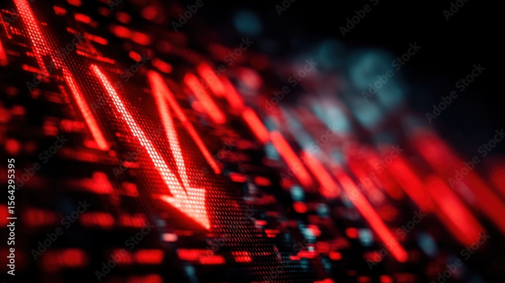 Aufkleber High-Resolution Digital Red Stock Market Stock Graph Data Visualization with Moving Trends and Financial Analytics on Dark Background