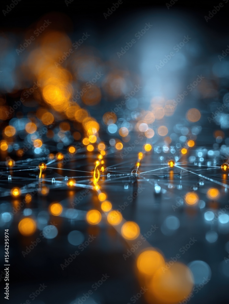 Aufkleber Futuristic abstract background with glowing network connections and light bokeh effects showcasing digital technology and interconnected systems
