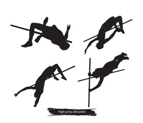 vector athlete high jump pole silhouettes set