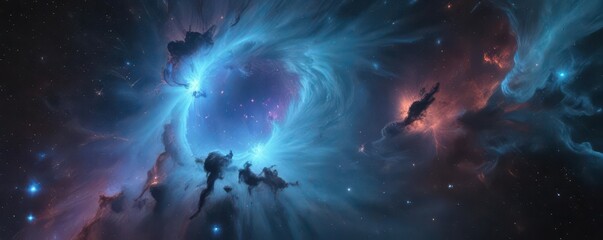 Swirling, translucent blue nebula effect, deep shades and highlights , ethereal, digital