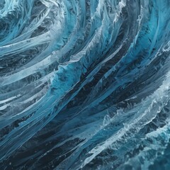 Abstract swirling blue ice waves, icy texture, cool tones, gleam, cold