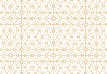 Geometric seamless pattern with interconnected hexagons and stars, rendered in thin gold lines on a clean white background, perfect for modern design. Vector illustration.