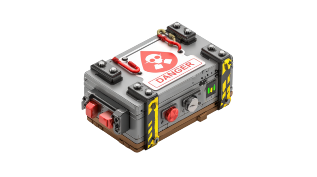 Isometric view of dangerous material metal box on transparent background.